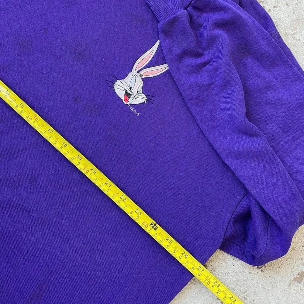 Vintage Bugs Bunny Looney Tunes Embroidery Purple Crewneck